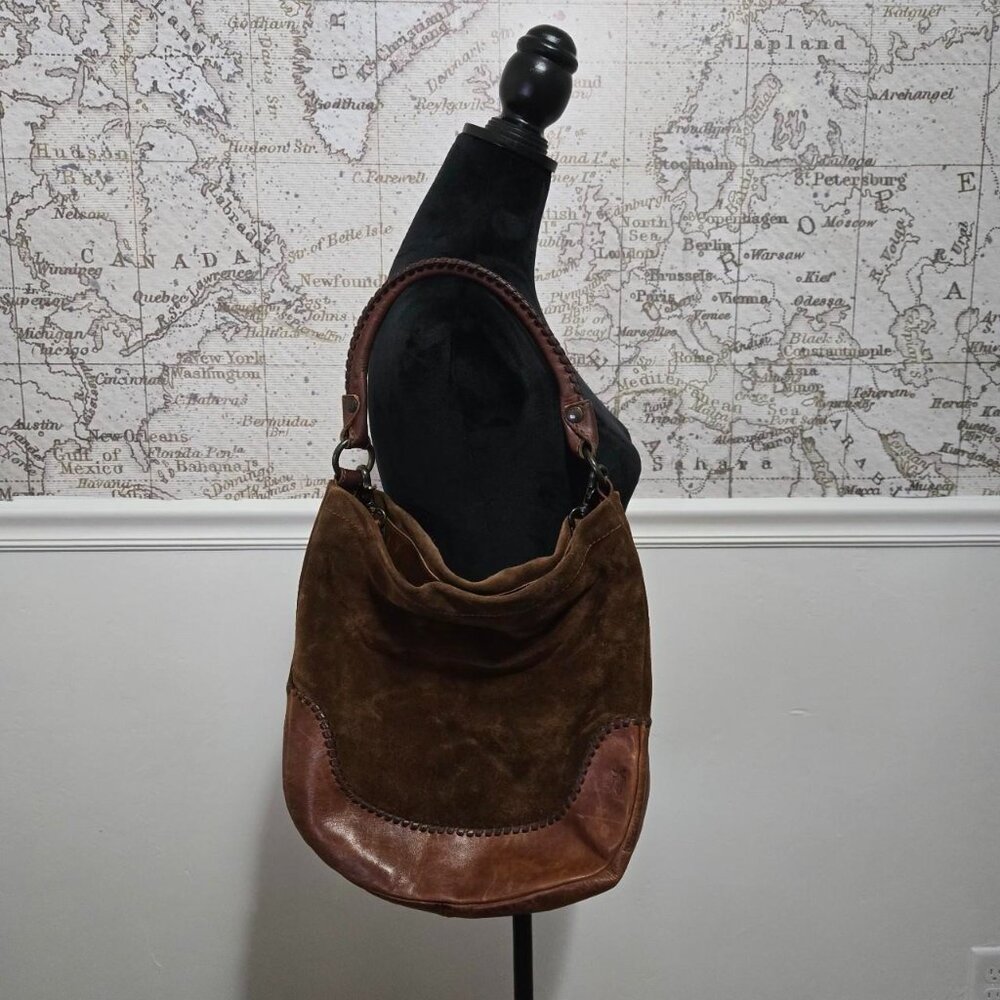 Frye Melissa Whipstitch Brown Leather/Suede Hobo Bag